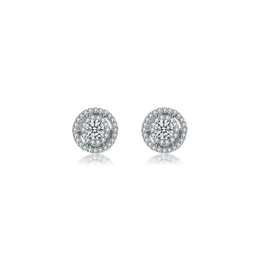 Womens Sterling Silver Clear Round CZ's Studs